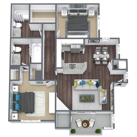 Floor plan for 2 beds, 2 baths, 915 sqft