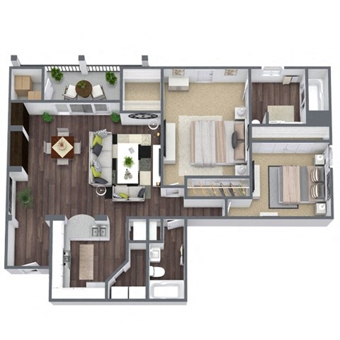 Floor plan for 2 beds, 2 baths, 1194 sqft