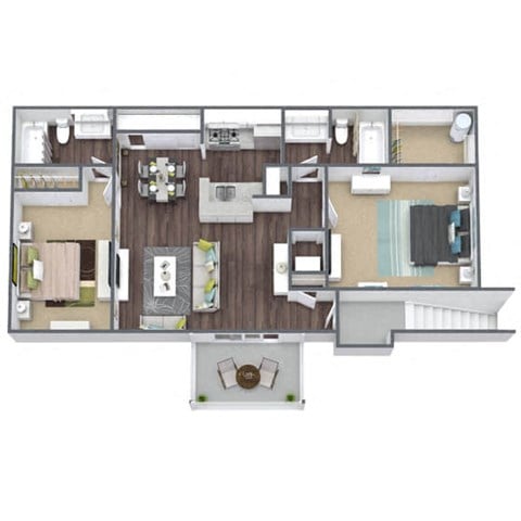 Floor plan for 2 beds, 2 baths, 900 sqft