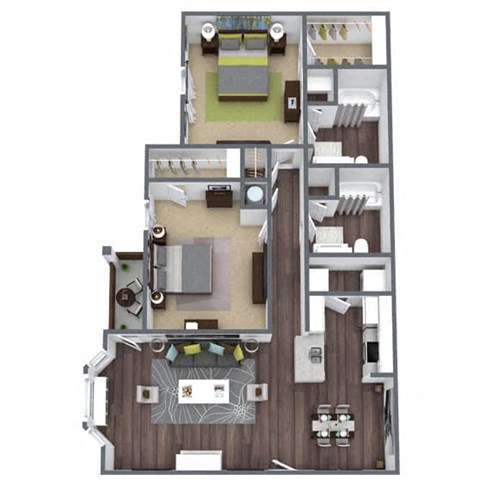 Floor plan for 2 beds, 2 baths, 1114 sqft