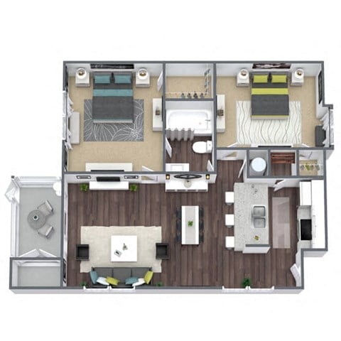 Floor plan for 2 beds, 1 bath, 805 sqft