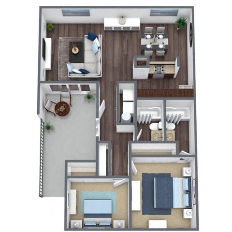 Floor plan for 2 beds, 2 baths, 913 sqft