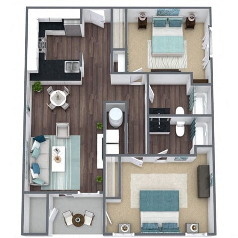 Floor plan for 2 beds, 2 baths, 1120 sqft