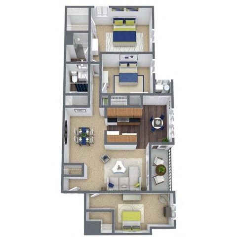 Floor plan for 3 beds, 2 baths, 1171 sqft