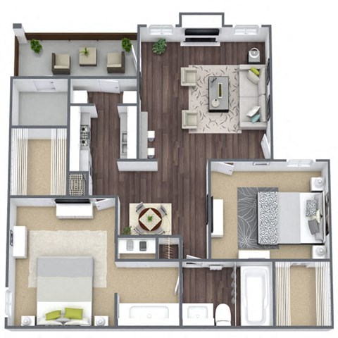 Floor plan for 2 beds, 1 bath, 850 sqft