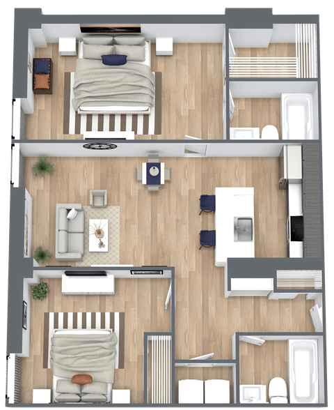 Floor plan for 2 beds, 2 baths, 920 sqft
