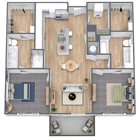 Floor plan for 2 beds, 2 baths, 1046 sqft