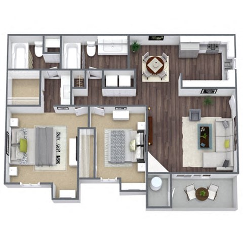 Floor plan for 2 beds, 2 baths, 1044 sqft