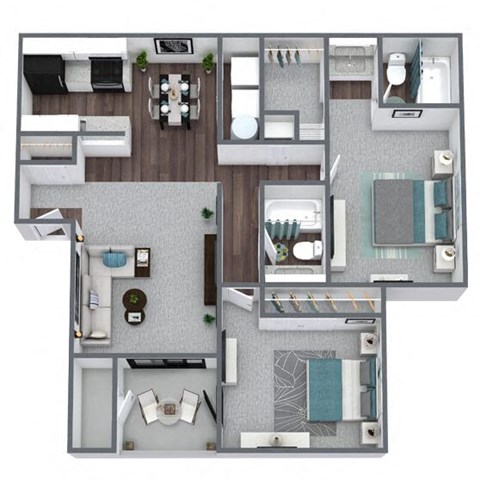 Floor plan for 2 beds, 2 baths, 930 sqft