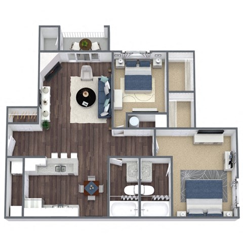 Floor plan for 2 beds, 2 baths, 1080 sqft