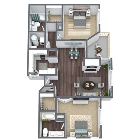 Floor plan for 2 beds, 2 baths, 1000 sqft