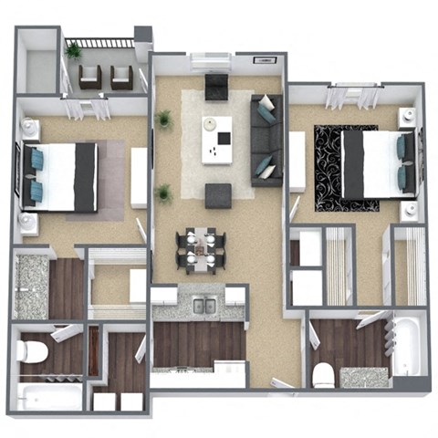 Floor plan for 2 beds, 2 baths, 996 sqft