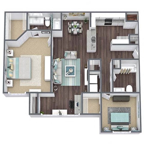 Floor plan for 2 beds, 2 baths, 1119 sqft