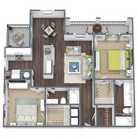 Floor plan for 2 beds, 2 baths, 1164 sqft