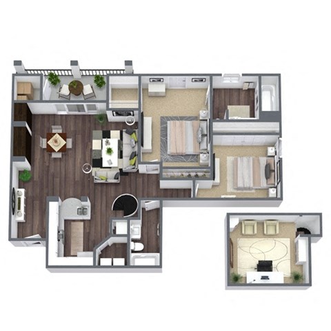 Floor plan for 2 beds, 2 baths, 1344 sqft