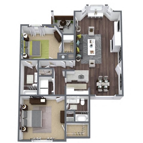Floor plan for 2 beds, 2 baths, 1171 sqft