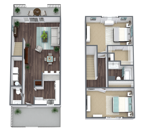 Floor plan for 2 beds, 1.5 baths, 1178 sqft