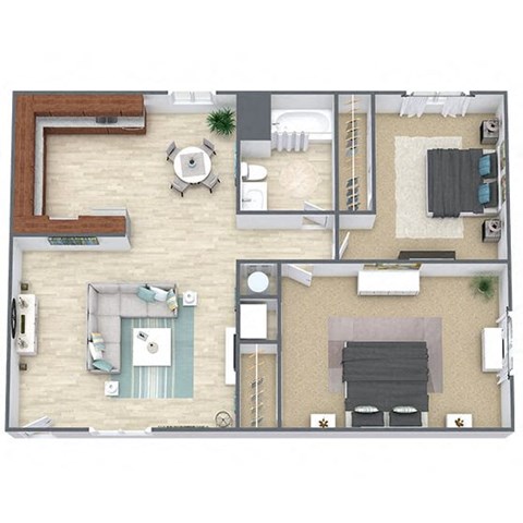 Floor plan for 2 beds, 1 bath, 900 sqft