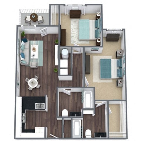 Floor plan for 2 beds, 2 baths, 1170 sqft