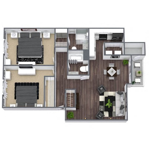 Floor plan for 2 beds, 2 baths, 1034 sqft
