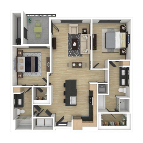 Floor plan for 2 beds, 2 baths, 1129 sqft