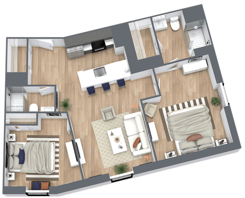 Floor plan for 2 beds, 2 baths, 1071 sqft