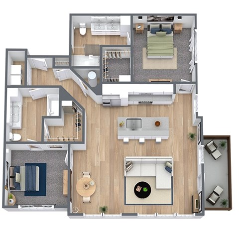Floor plan for 2 beds, 2 baths, 1249 sqft