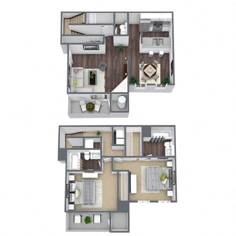 Floor plan for 2 beds, 2 baths, 1382 sqft