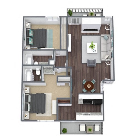 Floor plan for 2 beds, 2 baths, 1148 sqft
