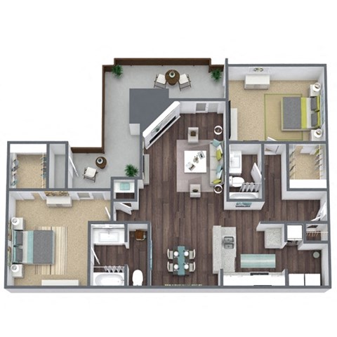 Floor plan for 2 beds, 2 baths, 1111 sqft