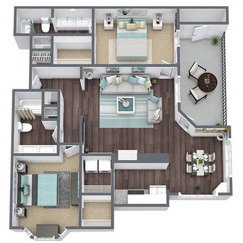 Floor plan for 2 beds, 2 baths, 1353 sqft