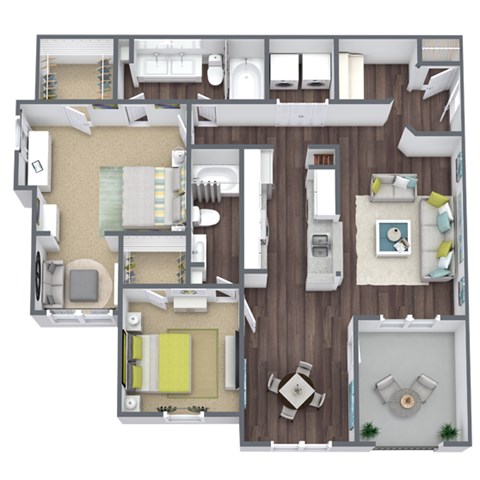 Floor plan for 2 beds, 2 baths, 1282 sqft