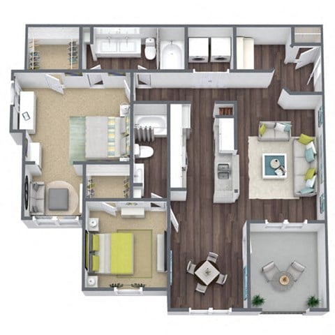 Floor plan for 2 beds, 2 baths, 1175 sqft