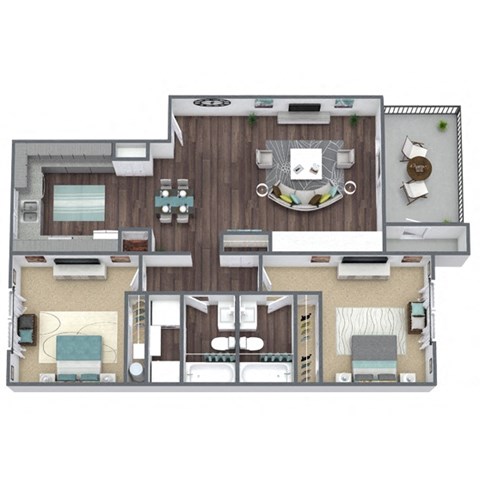 Floor plan for 2 beds, 2 baths, 952 sqft