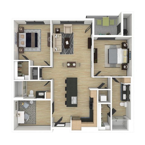 Floor plan for 2 beds, 2 baths, 1164 sqft