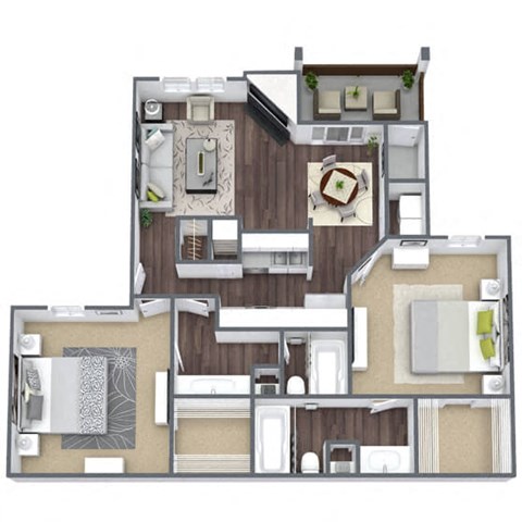 Floor plan for 2 beds, 2 baths, 965 sqft