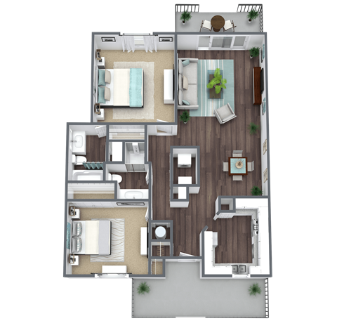 Floor plan for 2 beds, 2 baths