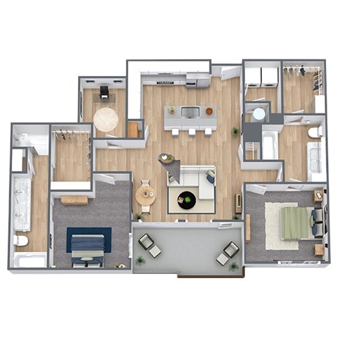 Floor plan for 2 beds, 2 baths, 1345 sqft