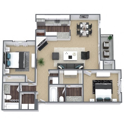 Floor plan for 2 beds, 2 baths, 1106 sqft