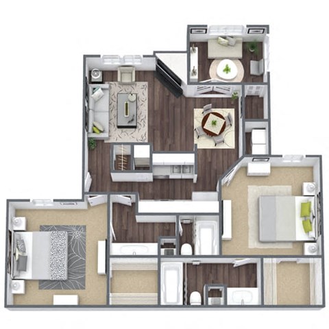 Floor plan for 2 beds, 2 baths, 1050 sqft