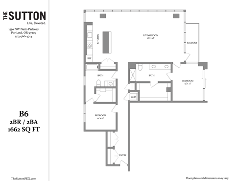 Floor plan for 2 beds, 2 baths, 1662 sqft