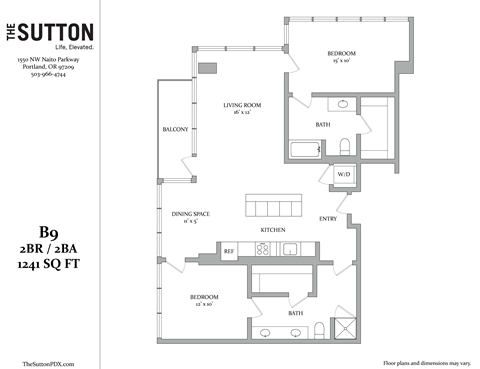 Floor plan for 2 beds, 2 baths, 1241 sqft