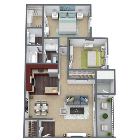 Floor plan for 2 beds, 1.5 baths, 1003 sqft