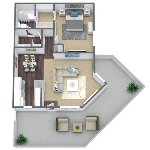 Floor plan for 1 bed, 1 bath, 662 sqft