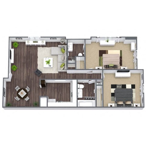 Floor plan for 2 beds, 2 baths, 1025 sqft