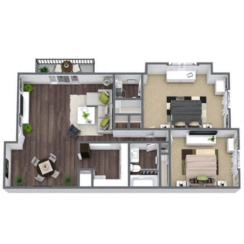 Floor plan for 2 beds, 2 baths, 990 sqft