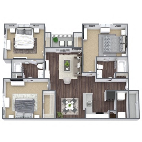Floor plan for 3 beds, 2 baths, 1207 sqft