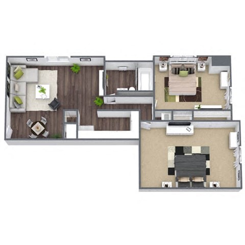 Floor plan for 2 beds, 1 bath, 785 sqft