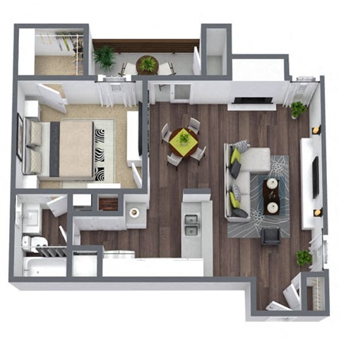 Floor plan for 1 bed, 1 bath, 672 sqft