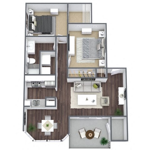 Floor plan for 2 beds, 1 bath, 866 sqft